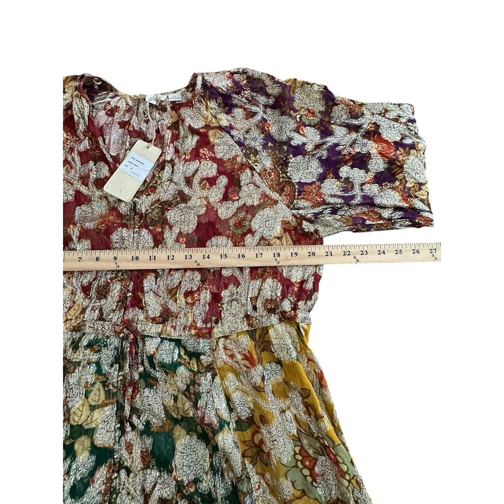 Anthropologie Let Me Be Dress Medium Gold Rainbow Floral Boho Long Sleeve AB14-1 - Picture 10 of 13